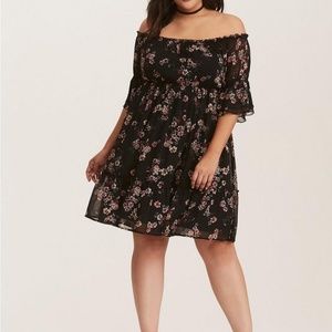 Torrid Black Floral Off Shoulder Chiffon Peasant Dress 3X